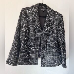 lafayette 148 tweed black and white wool blazer jacket size 14